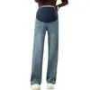 Jeans de maternidad de principios de otoño, pantalones largos elásticos de alta calidad para primavera y otoño, soporte para el vientre en forma de U, pantalones rectos casuales de pierna ancha holgados