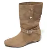 Botas retro de tacón grueso con punta para mujer, nuevo estilo otoño 2026, versátiles con vestidos, adelgazantes, que aumentan la altura, caña corta, botas Melard