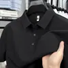 Polo de Seda Hielo de Manga Corta para Hombre Estilo Nuevo Camiseta Casual de Negocios para Hombre con Cuello y Polo Transpirable de Nailon