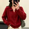 Cardigan suéter de pele de guaxinim com gola polo para mulheres, nova coleção outono/inverno 2026, design de botão torcido, cor sólida, peça de tricô versátil para usar por cima