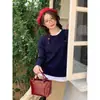 Top Base de Punto Amarillo Cuello Redondo para Mujer, Ropa Interior, Nuevo Estilo Otoño e Invierno, Top Holgado Tipo Suéter