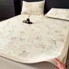 Alfombrilla Refrigerante Jacquard Retro, Alfombrilla Suave de Verano con Aire Acondicionado, Lavable a Máquina Plegable para Dormitorio de Estudiantes, Alfombrilla de Seda Hielo, Juego de Tres Piezas