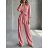 Mono de moda casual de pierna ancha suelta, estilo europeo y americano, nuevo para 2026, mono de una pieza de color liso con cuello en V y manga larga para mujer
