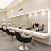 Estación de Espejo de Peluquería de Moda con Espejo Colgante Grande e Iluminación para Peluquería, Coloración y Corte