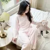 Pijama para mujer con almohadillas en el pecho, algodón puro, primavera y otoño, estilo coreano ins, puro y deseable, manga larga, pantalón largo, se puede usar fuera, conjunto para estar en casa