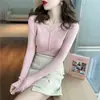 Camiseta básica de cuello alto para mujer, nuevo estilo de otoño, suéter dulce, corte ajustado, estiliza la figura, para llevar por dentro, top de punto para mujer, gris
