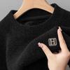 Suéter de una pieza de terciopelo de alta gama con cuello redondo para hombre, top térmico con forro polar, suéter de punto de chenilla, camisa base, camisa interior