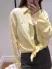 Moda Tendência Nova 2026 Camisa Soltinha de Manga Longa com Gola Reversível e Logo Pequeno para Mulheres do Fabricante Original Ins