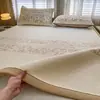 Conjunto de 3 Peças de Matelassê Jacquard de Seda de Gelo com Contas para Resfriamento de Verão com Lençol com Elástico, Lençol com Sensação Fresca, Tapete Macio Lavável com Ar Condicionado para o Verão