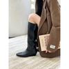 Botas de Cavaleiro Elegantes e Sofisticadas com Salto Anabela para Mulheres 2025 Novo Estilo Botas Retas Acima do Joelho