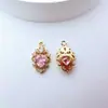 Colgante de Encaje Corazón Pequeño de Zirconia Chapado en Oro Conservante del Color Accesorios de Materiales para Joyería de Aretes Collar Pulsera Hechos a Mano DIY