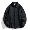 Camisa Masculina de Algodão Lavado Estilo Retrô Americano Gola Lapela Ombro Caído Cor Sólida Manga Longa Camisa Jaqueta Casual para Trabalho Pode Ser Usada por Fora