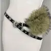 Cinto Peludo Y2K Retro com Lantejoulas e Ilhós Metálicos Brilhantes, Cinto de Pelúcia Moderno e Versátil, Estilo de Rua Popular Transfronteiriço