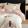 Juego de ropa de cama de cuatro piezas de algodón puro súper bonito, engrosado, lavado y cepillado, con sábana bajera, juego de ropa de cama de tres piezas de algodón bordado