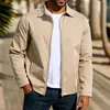 Jaqueta Masculina de Outono e Inverno Nova com Lapela Cor Sólida Casual de Negócios Top Solto Camisa com Zíper