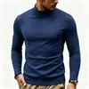 Camiseta masculina de manga longa com gola alta, forrada de fleece, quente, cor sólida, corte slim, para outono e inverno, tamanho grande, pulôver casual moderno, camisa base