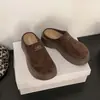 Temporada Primavera y Otoño 2026 Mocasines Casuales de Gamuza y Piel Genuina Estilo Coreano Mulas Perezosas con Suela Gruesa y Aumento de Altura para Uso en Exteriores Zapatos de Plataforma