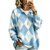 2026 Europeo y Americano Transfronterizo Otoño e Invierno Nuevo Cuadros de Diamantes Holgado Cuello en V Casual Camisa a Cuadros Solapa Suéter Tejido de Punto