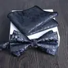 Lenço Quadrado Gravata Borboleta Conjunto de 2 Peças Grande Jacquard Formal Negócios Noivo Casamento Festivo Moda Tendência Novo Vinho Tinto