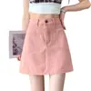 Falda Corta de Mezclilla Rosa para Mujer Verano 2024 Nueva Falda de Cintura Alta Corte A Pequeña Falda Retro Americana