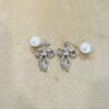 Aretes de Perlas de Zirconia con Lazo, Personalizados, Aretes Elegantes y de Alta Gama, Aretes del Mismo Estilo de Celebridad de Internet al Por Mayor