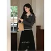 Cárdigan de Punto Gris Neblina con Diseño Falso de Dos Piezas para Mujer, Parte de Abajo Adelgazante de Manga Larga para Otoño, Talla Única, Con Etiqueta