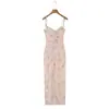 Al por mayor europeo y americano vestido de tirantes estampado nuevo verano 2026 con abertura lateral sexy vestido largo E4-A756 malla