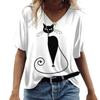 Temu Aliexpress Camiseta feminina com decote em V, moda de rua europeia e americana, top solto com impressão 3D, fabricante de suprimentos
