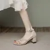 Sapatos de Salto Alto Delicados Estilo Fada Francesa para Mulheres, Novo Modelo Verão 2026, Salto Bloco, Sandálias de Tira Única, Salto Médio, Adequados para Combinar com Vestidos