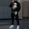 Conjunto de moletom com capuz 3D masculino de caimento solto para outono e inverno, estampa de Natal, conjunto esportivo de duas peças, estilo moderno de exportação transfronteiriça