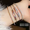Pulsera Abierta Cuadrada de Doble Capa con Circonita Arcoíris Fluido, Chapada en Oro Real de 18 Quilates, Joyería de Lujo Ligero de Alta Gama para Mujeres