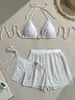 2026 Estilo Nuevo Europeo y Americano Color Sólido para Mujer Conjunto de Tres Piezas Falda Corta Malla Traje de Baño de Comercio Exterior Moda de Playa Bikini Venta Caliente