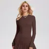 Roupa de Yoga de Cor Sólida com Manga Longa, Roupa Fitness Justa com Sensação de Pele Nua para Pilates, Corrida, Emagrecimento, Camiseta Esportiva Feminina para Treino ao Ar Livre
