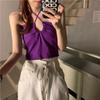 Verão Novo Europeu e Americano Caution Low-cut Cordão Multi-wear Camisola Feminina Slim-fit Navel Short Top