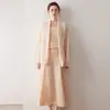 Nuevo Traje de Mujer de Cachemira Pura para Otoño e Invierno, Suéter de Manga Larga, Cárdigan, Falda de Tirantes con Cuello en U, Conjunto de Tres Piezas, Elegante
