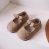 Zapatos de piel para niña, colección primavera 2025, nuevos estilos para niñas pequeñas, planos versátiles con lazo, zapatos de princesa para niños, elegantes bailarinas