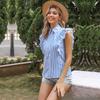 Bai Fen Zhi YiComercio Exterior Transfronterizo Verano Nuevo Estilo Europeo y Americano Camisa Rayada de Manga Corta Holgada con Cuello para Mujer