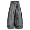 Pantalones anchos de pierna ancha, estilo americano de moda, para hombre, ambiente casual, diseño de cintura plisada de doble capa, pantalones de color liso de corte holgado