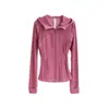 Cárdigan con capucha de forro polar cepillado Lulu Bling Mismo estilo para mujer Chaqueta deportiva ajustada de manga larga para yoga