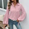 Camisa de Rayas con Mangas de Linterna para Mujer Transfronteriza 2026 Otoño Nuevo Diseño Cardigan Elegante de Manga Larga con Cordones