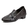 Mocassins Pontudos com Salto Bloco Estilo Old Money Retrô para Mulheres 2026 Novos Versáteis Estilo Britânico Slip-On Couro