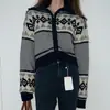 Suéter de Tricô Jacquard Contrastante com Zíper Estilo Casual Preguiçoso Retrô Outono e Inverno Novo Casaco Grosso Francês para Mulheres
