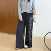 Pantalones deportivos casuales de pierna recta con estampado de letras estilo americano talla grande Wanwan para mujer, nueva colección de principios de otoño, pantalones atléticos de pierna ancha, holgados y estilizados para figuras curvilíneas
