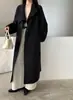 Abrigo de Lana de Doble Cara con Cuello Alto, Cinturón, Estilo Coreano, Temperamento Casual, Otoño/Invierno, Marca Grande, Abrigo Largo Grueso y Cálido