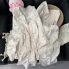Pijama de Algodón Nube para Mujer, Estilo Coreano Primavera y Otoño, Lindo Oso Dibujo Animado Encaje Manga Larga Holgado Conjunto para Casa, Adecuado para Usar al Aire Libre