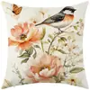 Fronha de Almofada Floral e de Pássaro Pastoral Amazon Transfronteiriça, Fronha de Almofada com Estampa Floral e de Pássaro Retrô, Almofada Lombar Decorativa para Sala de Estar