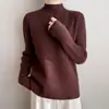 Suéter de canalé para mujer con cuello alto medio, nuevo estilo otoño/invierno 2025, top de punto para capa interior, pieza única para dropshipping