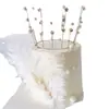 Decoração de Bolo Fada das Flores Gipsofila Coroa Pérola Branca Pena de Avestruz Plug-in de Aniversário Enfeites de Bolo