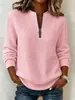 Suéter de Tricô com Meio Zíper Estilo Europeu e Americano Feminino Outono Inverno Waffle Manga Longa Pulôver Casual Solto Roupas Femininas Transfronteiriças