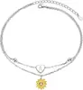 Amazon Diseño Creativo Colgante de Girasol Amarillo 26 Letras Amor Acero Inoxidable Pulsera en Capas Joyería para Mujeres